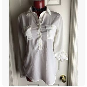 Womens Old Navy Tunic -Ivory -Roll Tab Sleeve - Sz Small S  - Pockets